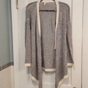 Eileen Fisher Xs Sweater Black and White Knit Cardigan Off White Cotton Open